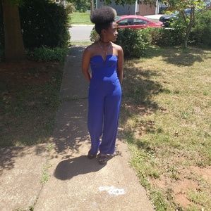 Blue strapless jumpsuit